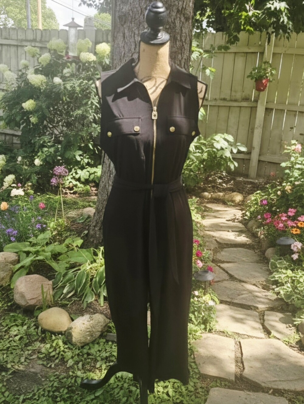 Sleeveless Black Zip-Front Jumpsuit with Belt